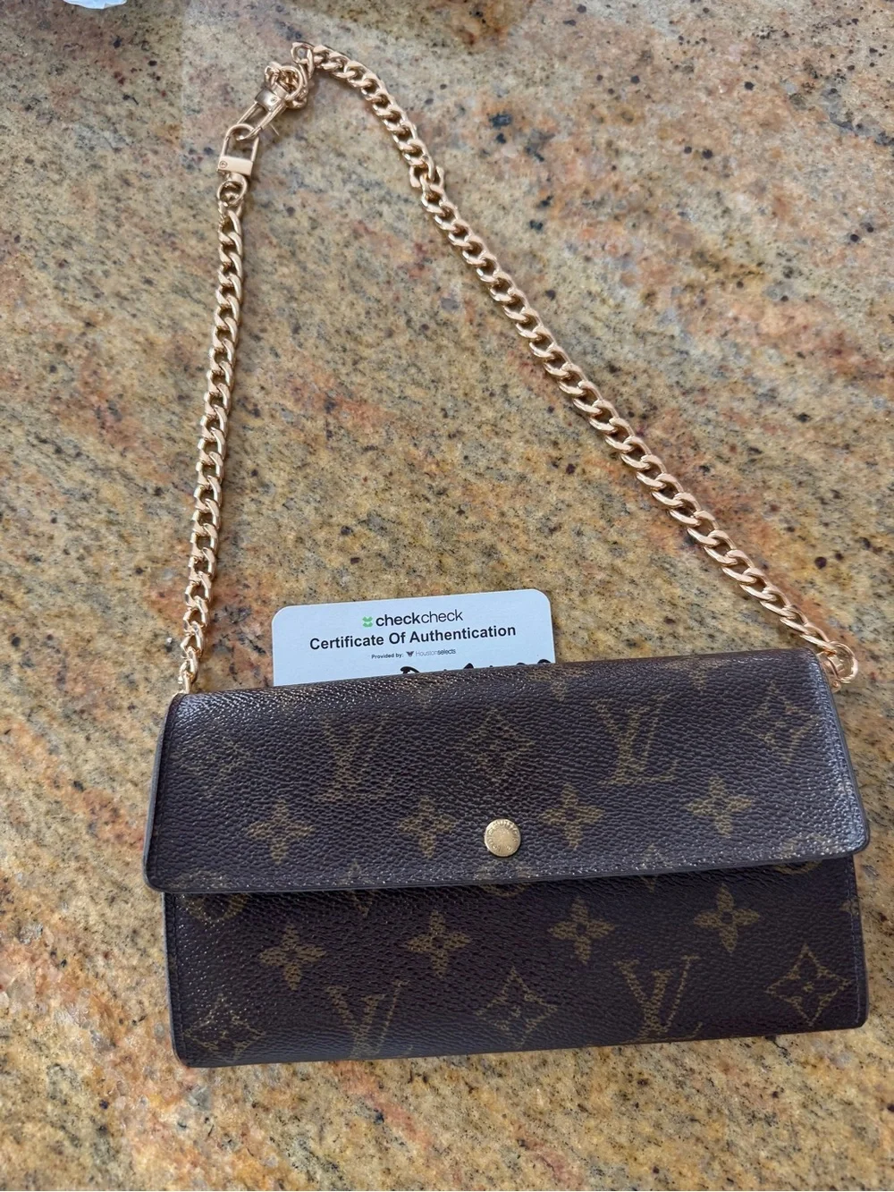Louis Vuitton Monogram Canvas Flap Wallet with chain
